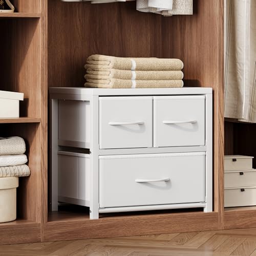 Homeiju Stackable 3-Drawer Fabric Dresser with Waterproof Wood Top – Closet Drawers & Storage Drawers for Bedroom, Modern Metal Frame Design (2 Tier-1 Pack) - size: 11.4"D x 15.8"W x 15.8"H (3 Drawers)