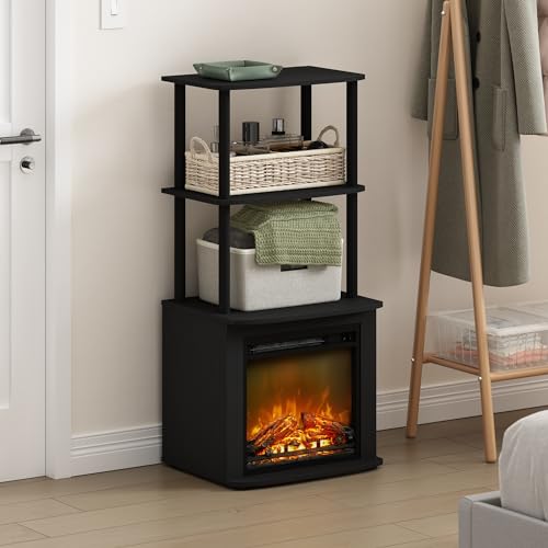 Furinno Turn-N-Tube 2-Tier Tall TV Entertainment Side Table Display Rack with Fireplace Insert, Americano/Black - color: Americano, size: Fireplace Side Table