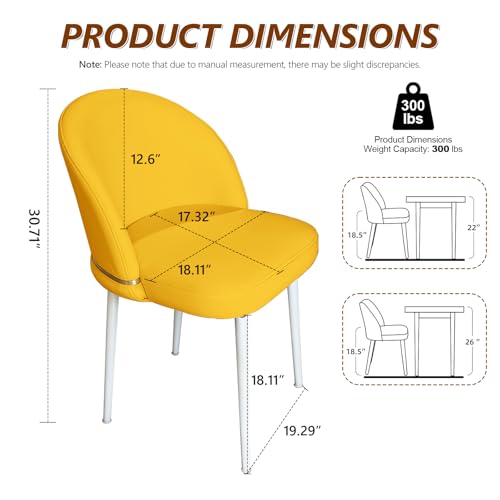 JPBSTO Swivel Vanity Chair No Wheels, Armless Desk Chair with Metal Legs, Accent Dining Chair with Ergonomic Backrest for Bedroom, Office, Dining Room, Yellow - color: Yellow, size: Set of 1