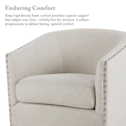 Madison Park Swivel Barrel Accent Chair, Upholstered Curved Back with 7-Inch Thick Woven Cushion, 360° Swivel, Nailhead Trim, Comfy Chair for Living Room, Bedroom, Office, 28" Wide, Neutral, Tyler - color: Natural Multi