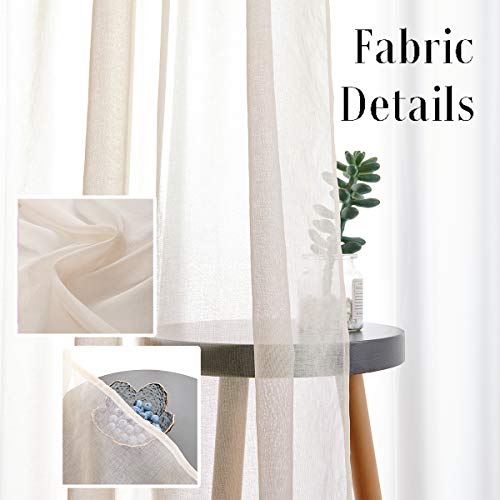 Beige Semi Sheer Curtains 84 Inches Long Faux Linen Beige Sheers Curtain for Bedroom Living Room Girls Kids Room 2 Panels 52x84 - color: Beige, size: 52"W x 84"L (Pack of 2)