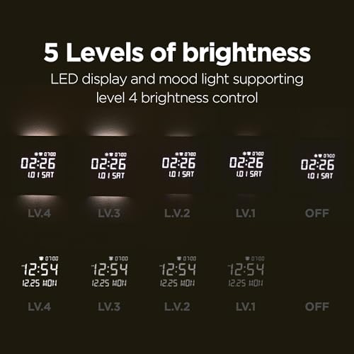 mooas Wooden Frame LED Silent Wall Clock (Wooden Frame Light Brown) | Remote Control, Backlit Nightlight, Modern Digital LED Wall Clock Sunrise Alarm Melody 5 Brightness for Bedroom Living Room - color: Wooden Frame Light Brown
