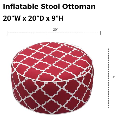 Outdoor/Indoor Inflatable Ottoman Pouf D20 xH9, All Weather Round Footstool with Handle, Water Repellent Portable Footrest for Patio Garden Camping Travel-Red Geometry - color: Red Geometry