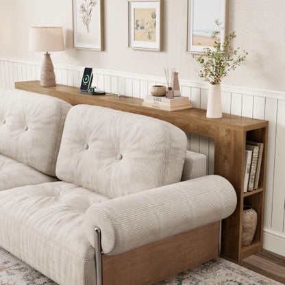 94.5-Inch Extra Long Console Table, Narrow Sofa Behind Couch Table | Farmhouse Wood Entryway Table with USB Outlet & Storage, Sofa Table with Charging Station for Hallway Foyer Living Room, Oak - color: Natural Oak