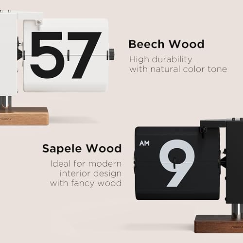 mooas Classic Modern Wood Big Flip Desk Clock (Black) | Retro Vintage Analog Design Auto Flip Clock Table Clock Large Number Battery Powered, Ideal for Home Office School Hotel Cafe - color: Big Wood Black