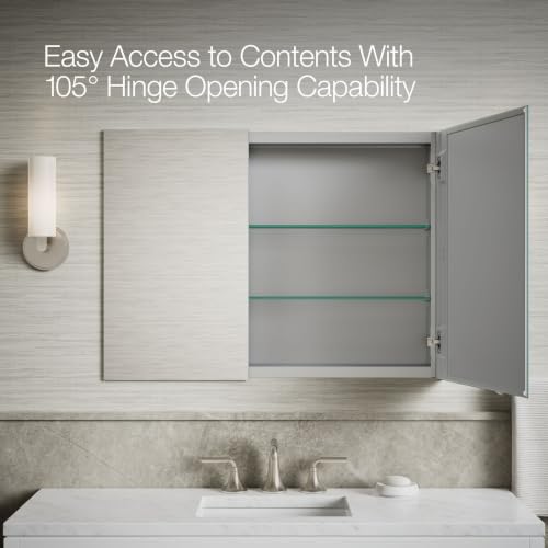 Kohler 55065-NA Embark Slim Two-Door Medicine Cabinet Mirror, Adjustable Shelves with Mirrored Doors, 35 in. W x 26 in. H - size: 35 in. x 26 in., style: Flat Edge