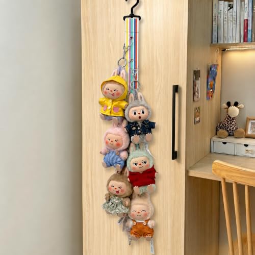 Plush Doll Hanging Storage Rope Display Rack with 8 Clips – Wall Hanging Organizer for Keychain Plushies, Mini Toys– Holds up to 3kg (2 PCS Rainbow 6) - color: 2 PCS Rainbow 6