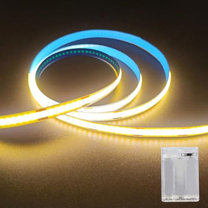 ZSLAIFU Battery Powered LED Strip Lights, 3.3FT COB LED Strip Light, Battery Operated LED Lights, Warm LED Strip Lights Battery Powered for Closet, Cabinet, Shelf, Kitchen, DIY Lighting - size: 3.3FT