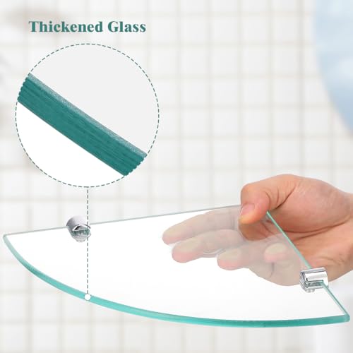 Bathroom Corner Shelf Wall Mount Glass Triangle Rack 7.8 Inch Floating Storage Holder for Shower and Bathroom Organization