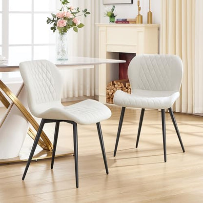 Dining Chairs Set of 3, Comfy Modern Dining Chairs with Thick Cushions, Upholstered Fabric Kitchen Side Chairs with Adjustable Metal Legs for Dining Room (Beige) - color: Beige, size: Set of 3