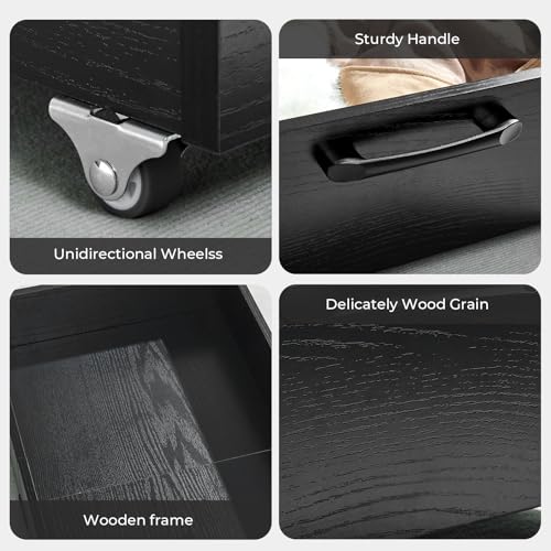 2-Pack Under Bed Storage Drawers Organizer with Wheels, Black | 58L total capacity, 80 lb per Drawer, Fits 6 in Bed Clearance, Rolling Drawers for Shoes, Clothes, Linens, Toys - color: Black