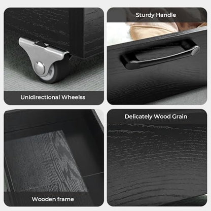 2-Pack Under Bed Storage Drawers Organizer with Wheels, Black | 58L total capacity, 80 lb per Drawer, Fits 6 in Bed Clearance, Rolling Drawers for Shoes, Clothes, Linens, Toys - color: Black