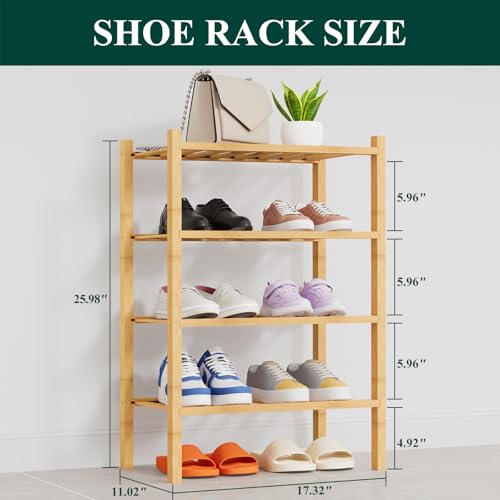 Smiry Bamboo Shoe Rack, 14 Vertical Slats, 4 Tier - 17.3" Wide, Natural | Stackable Free Standing Wooden Shoe Organizer, Wood Shoe Storage Shelf for Closet, Entryway, Thicher Leg - color: Natural, size: 17.32" Wide - 4 Tier - Thicker