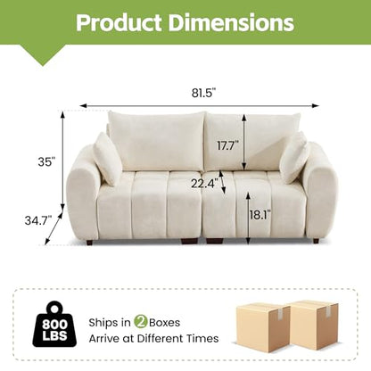 82" Loveseat Cloud Couch, Beige Chenille Modern Upholstered 2-Seater Sofa with Tufted Deep Seat & Wood Legs, Comfy Small Love Seat Couch for Living Room Apartment - color: Beige, size: Loveseat