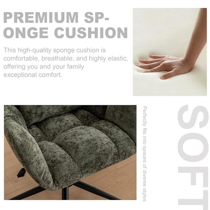Home Office Desk Chair, Modern Tufted Chenille Vanity Chair, Adjustable Upholstered Swivel Computer Chairs for Bedroom, Living Room，Green - color: Green