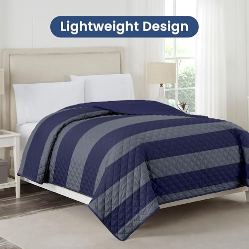 Martex Reversible Coverlet, Full Queen, Rugby Stripe/Navy | Lightweight, Durable, Soft, Easy Care, Reversible - color: Rugby Stripe/Navy, size: Full/Queen