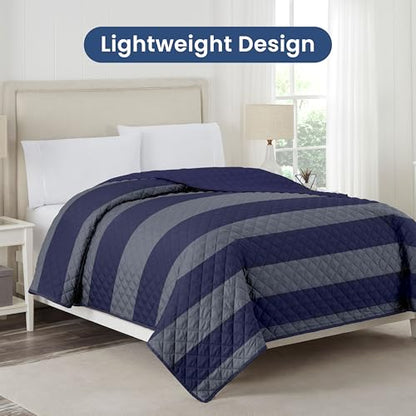 Martex Reversible Coverlet, Full Queen, Rugby Stripe/Navy | Lightweight, Durable, Soft, Easy Care, Reversible - color: Rugby Stripe/Navy, size: Full/Queen