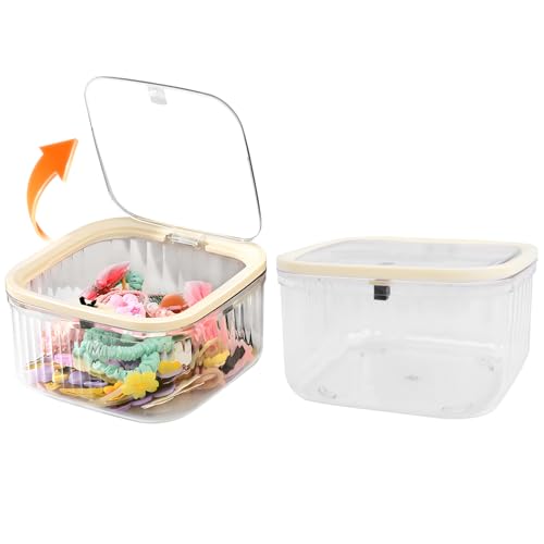 THMINS 2 Pack Hair Accessories Organizer for Girls, Plastic Storage Box | Ties,Bows&Jewelry, Stackable Dust-Proof Flip Top Container, Desktop Organizer - color: Clear, size: Small 2 Pack