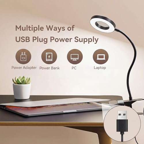 2 Pack LED Clip on Desk Lamp, Metal 360 Adjustable Neck | Eye-Caring Clamp Lamp, Memory Function, 3 Color Modes & 10 Brightness Levels, For Home, Office, Dorm, Bedroom - style: Clip-on Desk Lamp-2Pcak