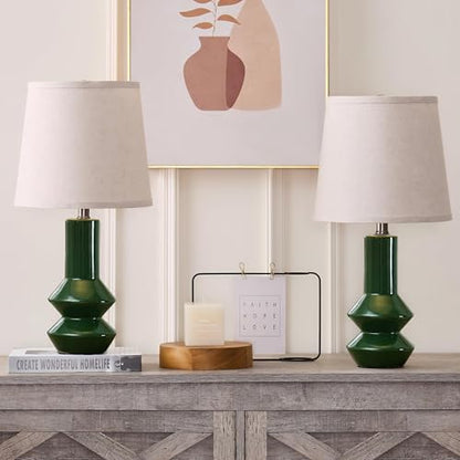 20" Ceramic Table Lamps Set of 2, Dark Green Modern Farmhouse Bedside Nightstand Lamps, Decor Lamps for Bedroom Living Room Office End Table