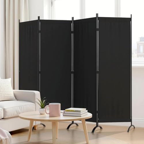 Room Divider 4 Panel Partition Room Dividers and Folding Privacy Screens with 5 Curved Metal Feet Portable Divider Wall 88" W Temporary Wall for Office Divider Bedroom Dressing Room,Black - color: Black, size: 4 Panel Standard
