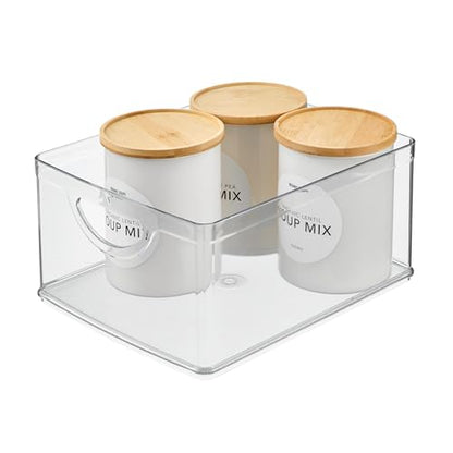 iDesign Plastic Stackable Kitchen Cabinet Storage Bin, Clear | With Handles, Pantry Organizer - size: Medium, style: Pack of 1