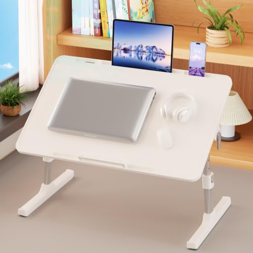 Adjustable Lap Desk, Foldable Laptop Desk for Bed, X-Large Lap Table | 23.6 x 15.7 Inches Bed Laptop Table, Laptop Stand for Couch & Sofa, Laptop Tray for Adults Writing Reading Eating, White - color: White