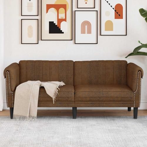 2-Seater Sofa Couch for Living Room, Brown Faux Suede Leather Loveseat with Thick Padding, Compact Modern Furniture for Small Spaces, Apartments - color: Brown/2-seater, size: 71.7" x 30.3" x 29.1" (W x D x H)