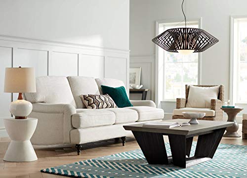 Brice 23" High Table Lamp Ivory Wood Mid-Century Ceramic Mid Century Modern | White Neck Bedroom Living Room House Home Bedside Nightstand Office Family Tapered Drum Shade - color: Wood and White Smooth Ceramic