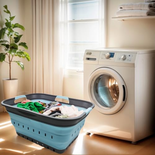 SAMMART 42L (11 gallon) Collapsible Plastic Laundry Basket - Foldable Pop Up Storage Container/Organizer - Portable Basket - Space Saving Hamper/Basket (2, Grey/Sea Angel) - color: Grey/Sea Angel