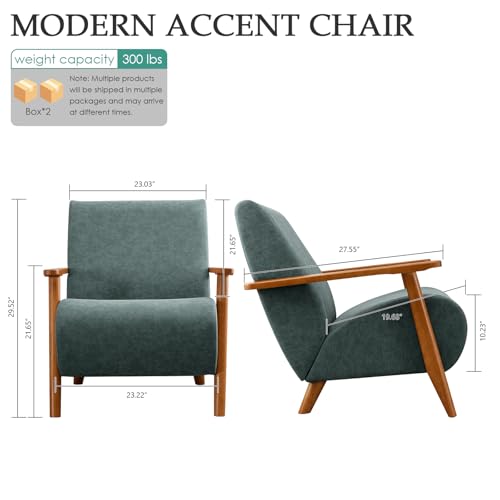 Home Accent Chair Mid Century Modern Accent Chair with Wood Frame, Faux Leather Upholstered Armchair, Reading Chair, for Living Room, Bedroom,Office,Comfy Guest Waiting Room Chairs Blue - color: Blue, size: Faux Leather