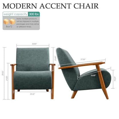 Home Accent Chair Mid Century Modern Accent Chair with Wood Frame, Faux Leather Upholstered Armchair, Reading Chair, for Living Room, Bedroom,Office,Comfy Guest Waiting Room Chairs Blue - color: Blue, size: Faux Leather