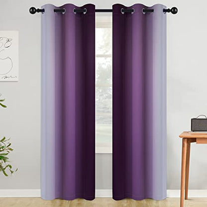 COSVIYA Grommet Room Darkening Ombre Purple Curtains W42xL84 inch | Purple and Greyish White Gradient Drapes, Light Blocking, Insulated Thermal Window Curtains for Bedroom/Living Room,2 Panels - color: Purple to Grayish White, size: 42"W x 84"L (Pack of 2