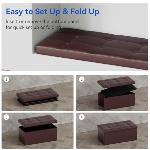 BRIAN & DANY 30 Inches Storage Ottoman Bench, Faux Leather Ottoman with Storage, Folding Bench Shoe, Foot Rest Stool, for Living Room, Brown - color: Leather-brown