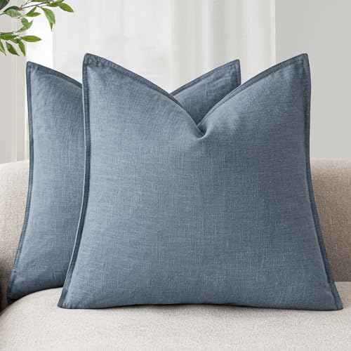 Foindtower Set of 2, Decorative Linen Solid Throw Pillow Covers Soft Accent Cushion Euro Case Boho Farmhouse Pillowcase for Chair Couch Sofa Bedroom Living Room Home Decor 16 x 16 Inch Misty Blue - color: Spring Lake, size: 16" x 16" (Pack of 2)