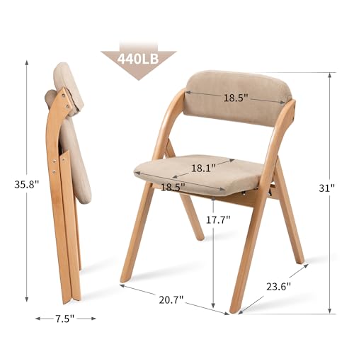 Folding Chairs with Cushion Padded Foldable Chiars 4 Pack | Wooden Dining Fold Seat with Removable Cover Extra Chair for Guests Kitchen Office Wedding Party Picnic, Khaki - color: Khaki, size: 4PCS