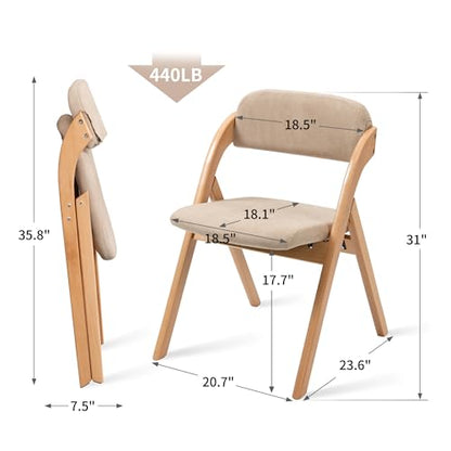 Folding Chairs with Cushion Padded Foldable Chiars 4 Pack | Wooden Dining Fold Seat with Removable Cover Extra Chair for Guests Kitchen Office Wedding Party Picnic, Khaki - color: Khaki, size: 4PCS