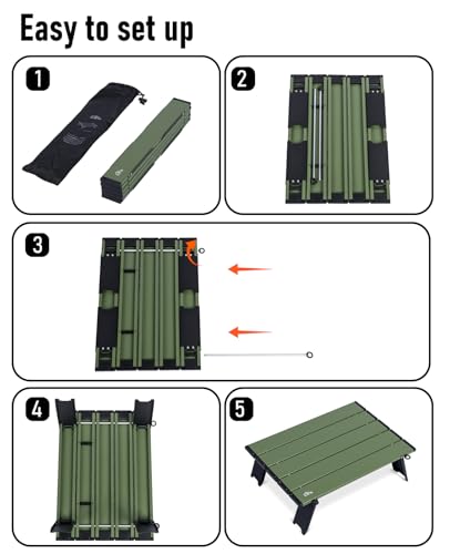 Ultralight Compact Mini Folding Alu. Table (Green - S) | with Carry Bag, for Camping Backpacking Hiking Beach Picnic - color: Green, size: Small