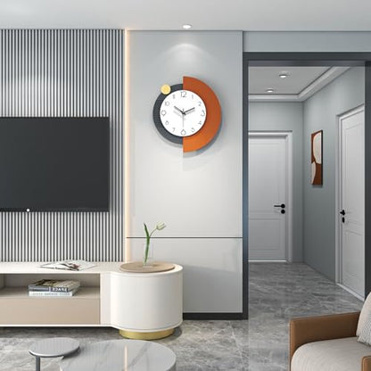 FLEBLE Modern Wall Clocks for Living Room Decor Large Decorative Wall Clock | Analog Battery Operated for Bedroom Office Kitchen Classroom Home Black Wood Pendulum Clock Silent Non Ticking 14x16 inches - size: 14*16in