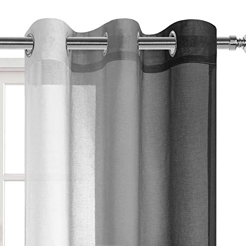 DWCN Black Faux Linen Ombre Sheer Curtains - Gradient Semi Voile Grommet Top Bedroom and Living Room Curtains, Set of 2 Window Curtain Panels, 42 x 63 Inch Length - color: Black, size: 42"W x 63"L (Pack of 2)