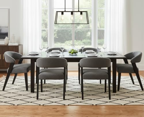 Mid Century Modern Dining Chairs with Arms Set of 2, Upholstered Kitchen & Dining Room Chairs, Barrel Backs/Black Solid Wood Legs, Comfortable Accent Chairs for Living Room, Chenille Grey - color: Grey