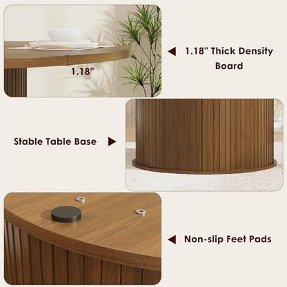 IDEALHOUSE 47 Inch Round Dining Table for 4, Walnut | With 2-Tier Shelf and Wood Slide Door, Pedestal Dinner Table Space Saving, T-Shape Base, Dining Room, Classic Walnut Finish - color: Walnut