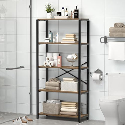 5 Tier Tall Bookshelf, Industrial Bookshelves and Bookcases, Modern Rustic Wood and Metal Book Shelf for Bedroom, Living Room and Home Office, Oak - color: Oak, size: 5-Tier