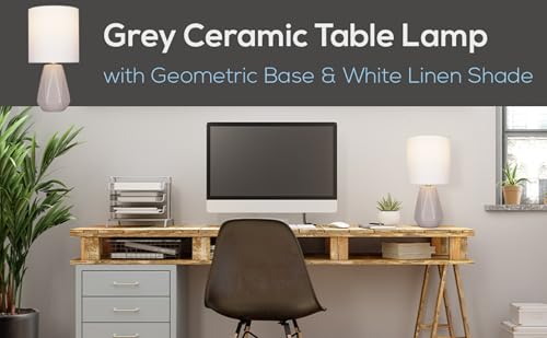 Catalina Lighting Ceramic Table Lamp for Office, Living Room, Dorm or Bedroom, Smart Home Compatible, Bulb Not Included, 17", Grey
