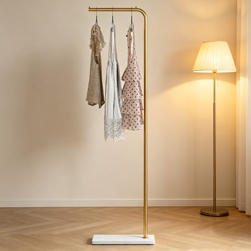 Gold Standing Coat Rack with Heavy Marble Base – 67 inch Metal Freestanding Coat Tree with Crossbar, Modern Entryway Coat Rack for Hanging Clothes Coats Hats Bags Handbags for Living Room Bedroom - color: A1