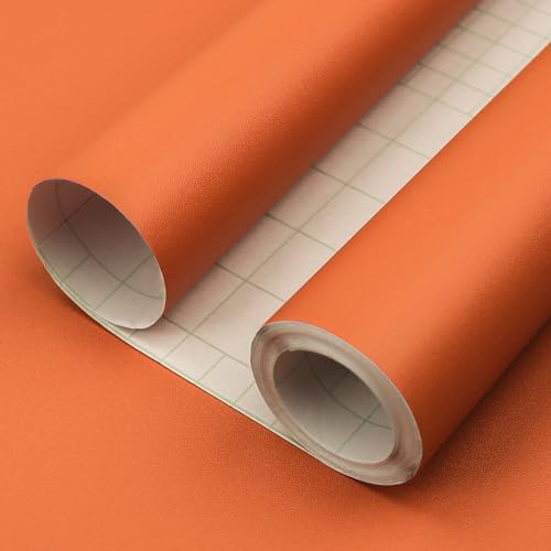 Orange Peel and Stick Wallpaper, 15.7 X 78.7 inches Renter Friendly Wallpaper, Vinyl PVC Removable Wall Paper, Self-Adhesive Wall Sticker Decoration for Counter Furniture Cabinet and Room - color: Orange, size: 15.7" x 78.7"