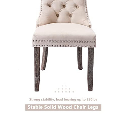 Virabit Tufted Velvet Upholstered Chairs Set of 2, Nailhead Back and Ring Pull Trim, Solid Wood Chairs for Kitchen/Bedroom/Dining Room (Beige) - color: Beige, size: set of 2