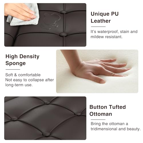 FiveWillowise 31.5 Inch Large Square Ottoman with Storage,Faux Leather | Coffee Table Storage Ottoman Bench with Lift Top Upholstered Footrest Stool Toy Box for Bedroom Living Room,Chocolate - color: Chocolate