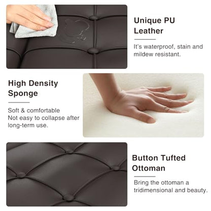 FiveWillowise 31.5 Inch Large Square Ottoman with Storage,Faux Leather | Coffee Table Storage Ottoman Bench with Lift Top Upholstered Footrest Stool Toy Box for Bedroom Living Room,Chocolate - color: Chocolate