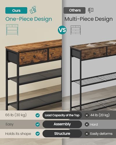 SONGMICS Console Table, Narrow Sofa Table with 2 Mesh Shelves | For Entryway, Living Room, 2 Fabric Drawers, Rustic Brown, BELLAH Collection ULGS075K101 - color: Rustic Brown, size: 11.8"D x 30.2"W x 31"H (2 Drawers)